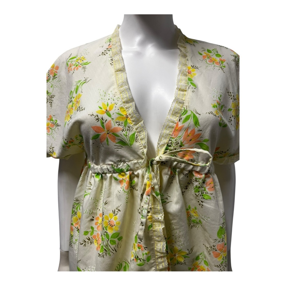 VTG 70s Yellow and Green Floral Women's Robe - Picture 9 of 9